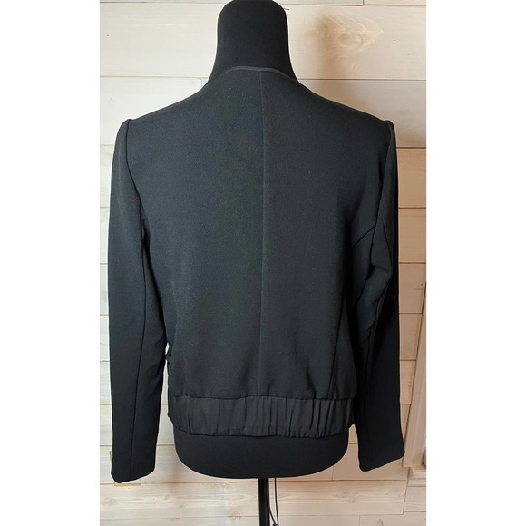 Women's Gap Black Ruffled Jacket Ruching Bottom Sz M Zip Front Top - Picture 6 of 13